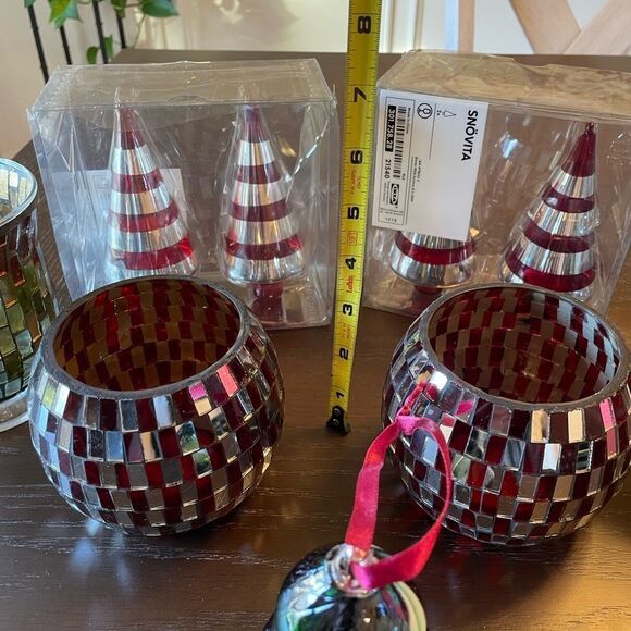IKEA Glass Tree Ornaments Mosaic Candle Holders Blown Glass Tree Ornament LOT - Picture 13 of 13